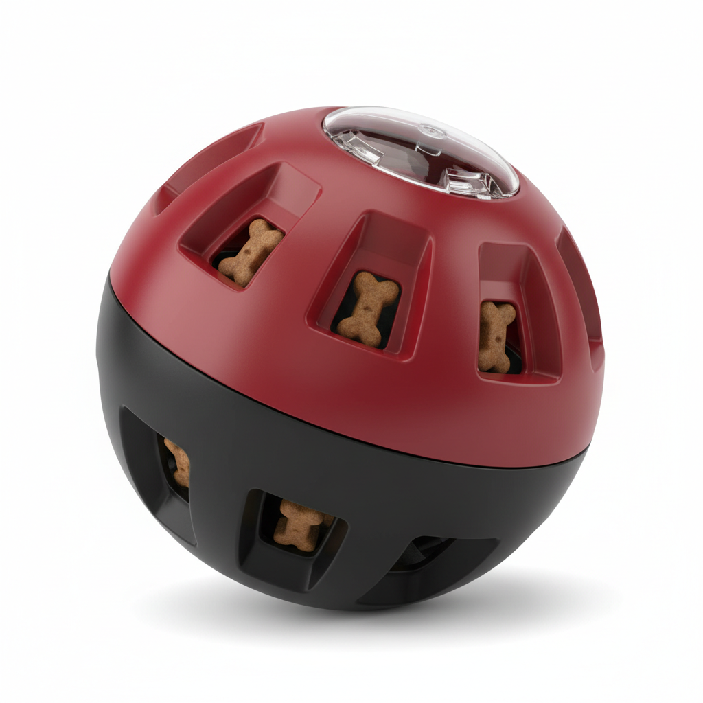 Jouet interactif distributeur de friandises pour chien sur fond blanc